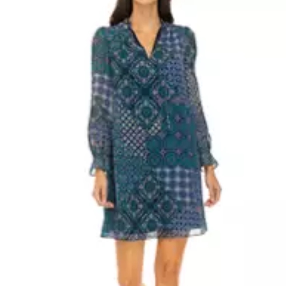 Jessica Howard Teal and Navy Long Sleeve Dress